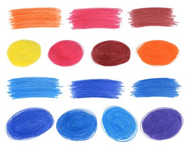 Renkli Kalem Tarafından Beyaz Arkaplanda İzole Edilmiş Soyut Leke Kümesi.