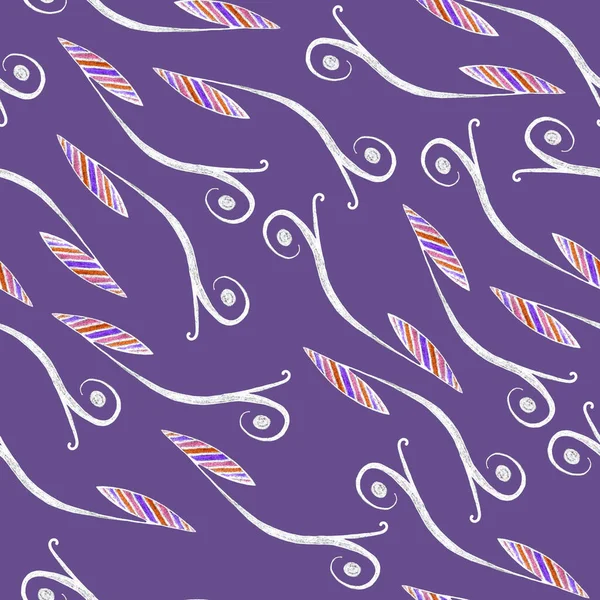 Nahtloses Muster mit abstrakten Blättern, gezeichnet von Buntstiften. — Stockfoto