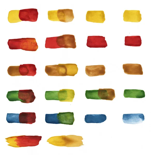 Conjunto de coloridas manchas de acuarela. Colección de pinceladas y manchas de manchas multicolores acuarela. —  Fotos de Stock