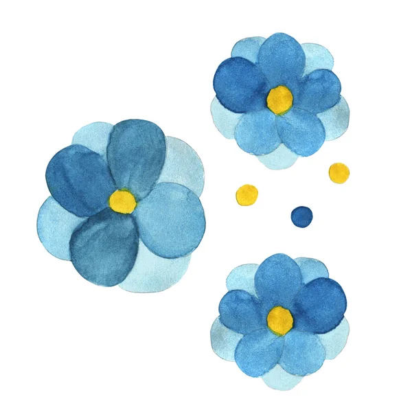 Υδατογραφία μπλε λουλούδι σύνθεση απομονώνονται σε λευκό φόντο. — Φωτογραφία Αρχείου
