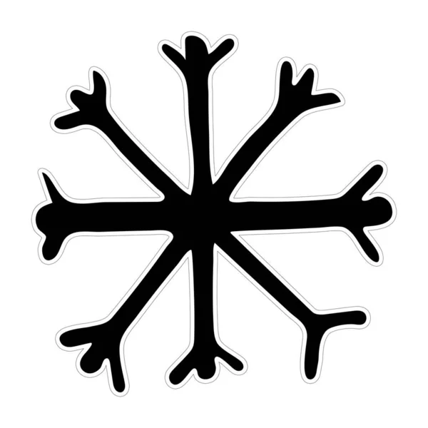 Ručně kreslená černá a bílá čmáranice Snowflake nálepka. — Stock fotografie