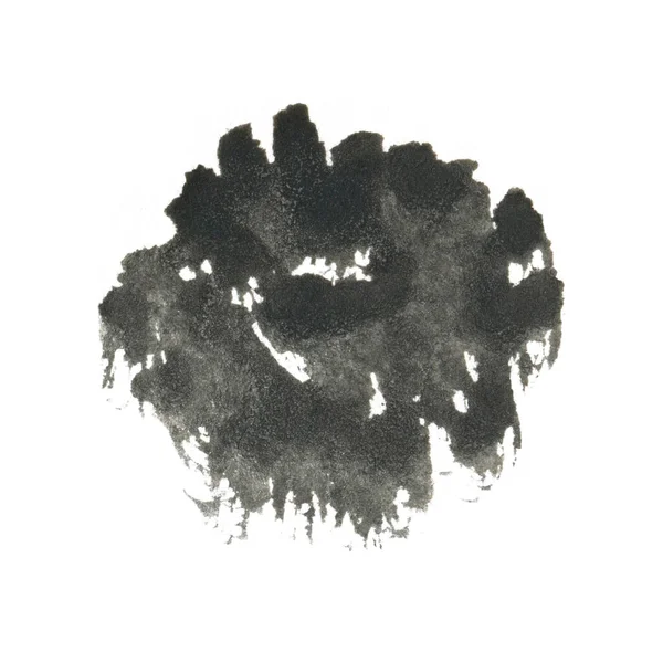 Black Hand drawn Abstract Watercolor Stain Isolated on White Background. — Foto Stock