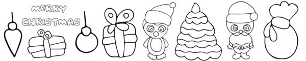 Joyeux Noël. Ensemble d'illustrations dessinées à la main dans le style doodle noir et blanc. — Image vectorielle