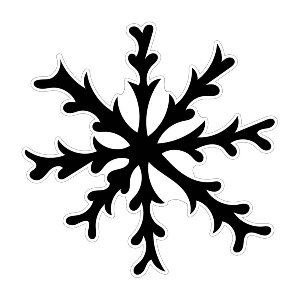 Handritad svart och vit Doodle skiss snöflinga klistermärke. — Stockfoto