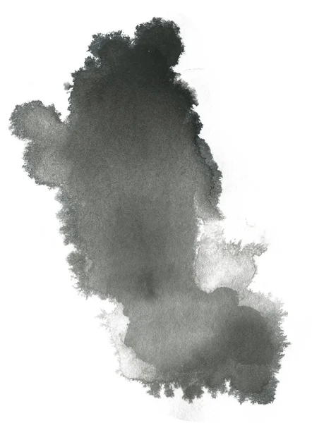 Tache d'aquarelle abstraite dessinée à la main noire isolée sur fond blanc. — Photo