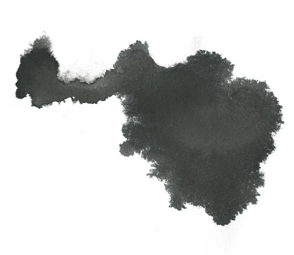 Tache d'aquarelle abstraite dessinée à la main noire isolée sur fond blanc. — Photo