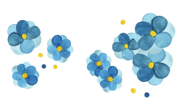 Conjunto de Acuarela Flor Azul Composición Aislado sobre Fondo Blanco. — Foto de Stock