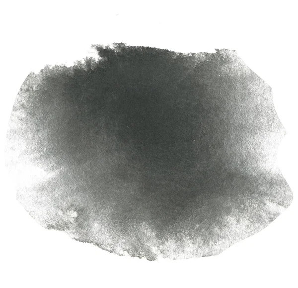 Tache d'aquarelle abstraite dessinée à la main noire isolée sur fond blanc. — Photo