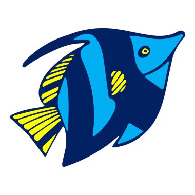 Beyaz arka planda renkli deniz balığı görüntüsü. Su altı dünyası karikatür çizimi Panorama, baskı, gömlek, çocuk, bebek, yüzme havuzu, oyun, uygulama ve çıkartmalar için izole nesne.