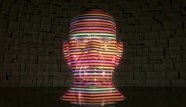 Darstellung Der Büste Mit Streifeneffekt Moderne Skulptur Aus Glänzendem Holographischen lizenzfreie Stockbilder