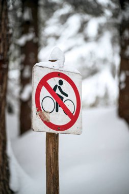 No Bicycles Allowed Sign. A real photo of a road sign forbids cycling.
