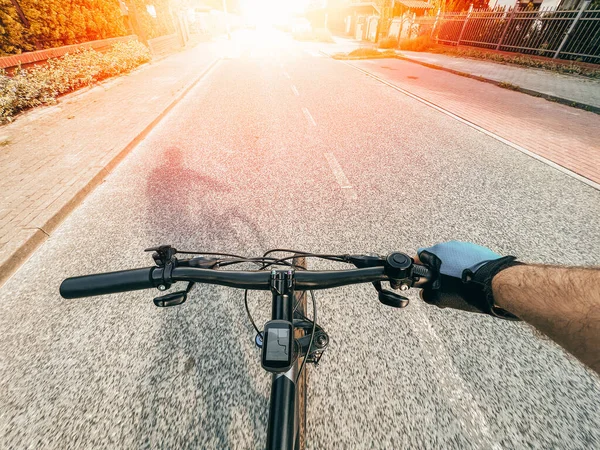 POV of a bike commuting. Concept of well built bicycle infrastructure in the Europe.