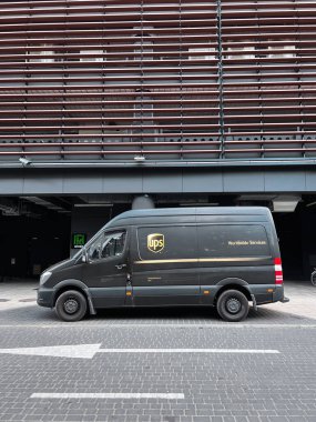 13.08.2022 Gdansk, Poland. UPS Truck parked by the side of the road in the downtown of Gdansk. No people in the vehicle. United Parcel Service is the world's largest package delivery company. UPS Van