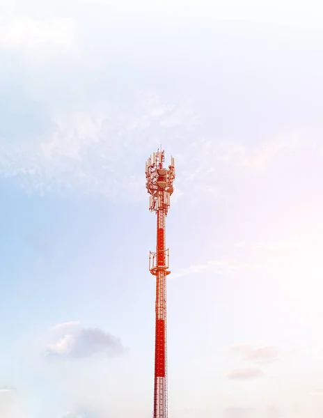 Telecommunication tower of 4G and 5G cellular. Wireless Communication Antenna Transmitter. Telecommunication tower with antennas. Macro Base Station.