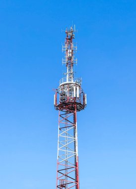 Telecommunication tower of 4G and 5G cellular. Wireless Communication Antenna Transmitter. Telecommunication tower with antennas. Macro Base Station.