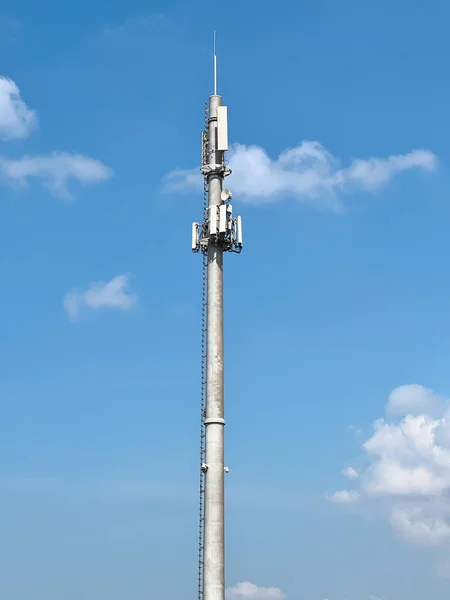 Telecommunication tower of 4G and 5G cellular. Wireless Communication Antenna Transmitter. Telecommunication tower with antennas. Macro Base Station.