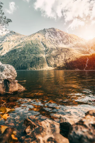 Fantastic Evening Panorama Bachalp Lake Bachalpsee Switzerland Picturesque Autumn Sunset — Stock Photo, Image