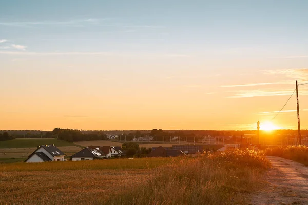 Gorgeous Summer Sunset Landscape Trees Fields Rural Area Outdoors Adventures — Stockfoto