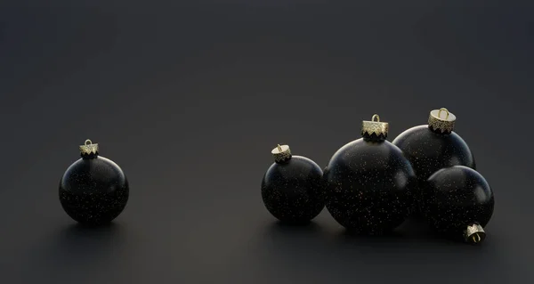 Bolas Navidad Negras Con Tapas Doradas Brillantes Purpurina Sobre Fondo —  Fotos de Stock