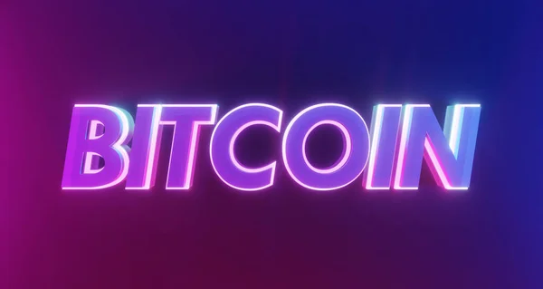 Brillante Testo Bitcoin Neon Con Toni Blu Viola Rendering — Foto Stock