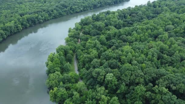 Aerial Pull Catawba River Surrounding Parkland South Carolina Usa — Stock Video