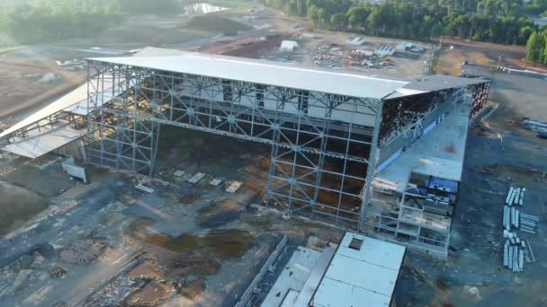建設が停止した後 新しいカロライナ パンサー練習施設の空中ビュー — ストック動画