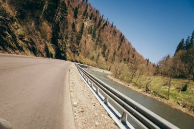 Dağ yolu sorunu nehri, karışık orman ve çit