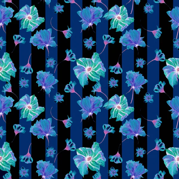 Neonový Květinový Vzor Opakovat Květinový Vzor Ručně Kreslený Botanický Vzor — Stock fotografie