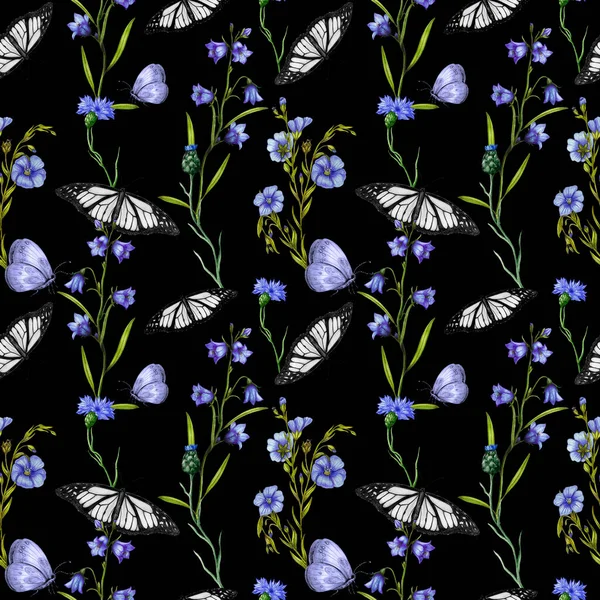 Repeat Floral Pattern Butterflies Wildflowers — Stock fotografie