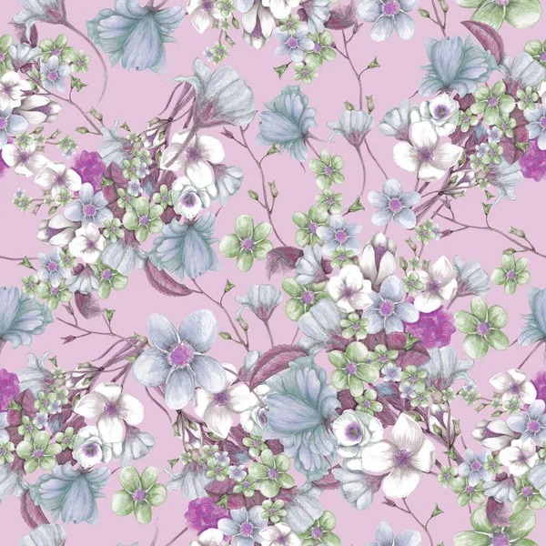 Violet Floral Seamless Pattern Spring Flowers — Foto de Stock