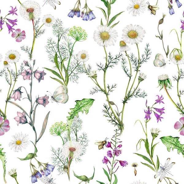 Muster Der Handgezeichneten Gartenwildblumen Wiederholen lizenzfreie Stockbilder