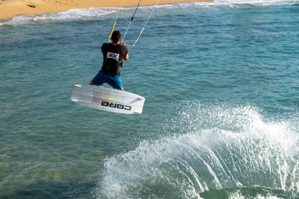 Nahariya Israel November 2021 Galei Galil Beach Man Kitesurfing Sea — Stock Photo, Image
