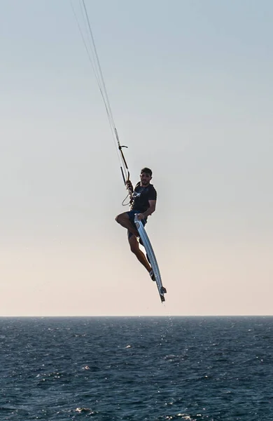 Nahariya Israel November 2021 Galei Galil Beach Man Kitesurfing Sea — Stock Photo, Image