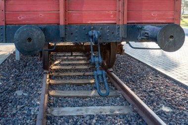 Eski demiryolu yük vagonu ahşap açık kahverengi yakın plan