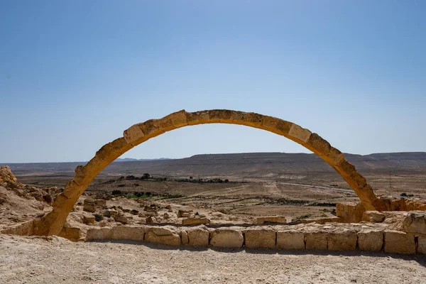 Utsikt Över Förstörda Byggnaderna Den Antika Nabateiska Staden Avdat Numera — Stockfoto