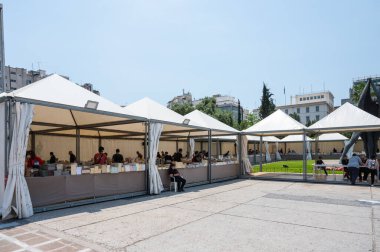 ATHENS, GREECE - MAY 14, 2022: Book market at Kotzia square in Athens in Greece