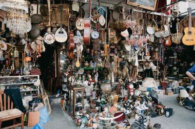 ATHENS, GREECE - MAY 14, 2022: The Monastiraki flea market is located in the center of Athens: on Avissinias Square in Greece