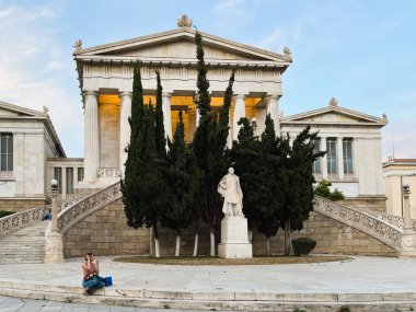 ATHENS, GREECE - MAY 15, 2022: NATIONAL LIBRARY Vallianios Bibliotheque Athens . It is located in Panepistimiou 28 street in Athens.