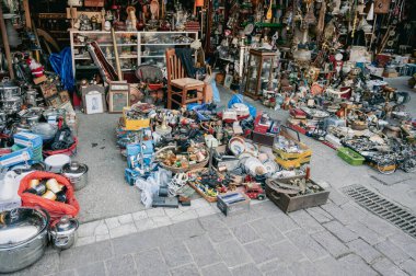 ATHENS, GREECE - MAY 14, 2022: The Monastiraki flea market is located in the center of Athens: on Avissinias Square in Greece