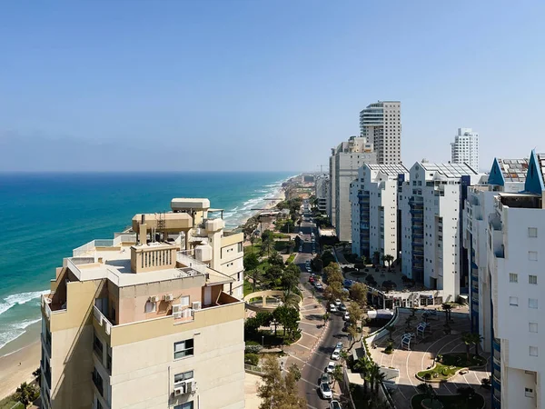 View Waterfront Coastline Hotels Netanya Israel Mediterranean Sea — Stock Photo, Image