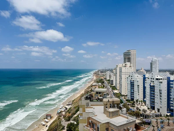View Waterfront Coastline Hotels Netanya Israel Mediterranean Sea — Stock Photo, Image