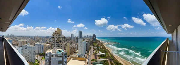 Widok Wybrzeże Hotelami Netanya Izraelu Morze Śródziemne — Zdjęcie stockowe