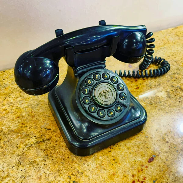 Antique Retro Telephone Table Marble Top Close — Stock Photo, Image