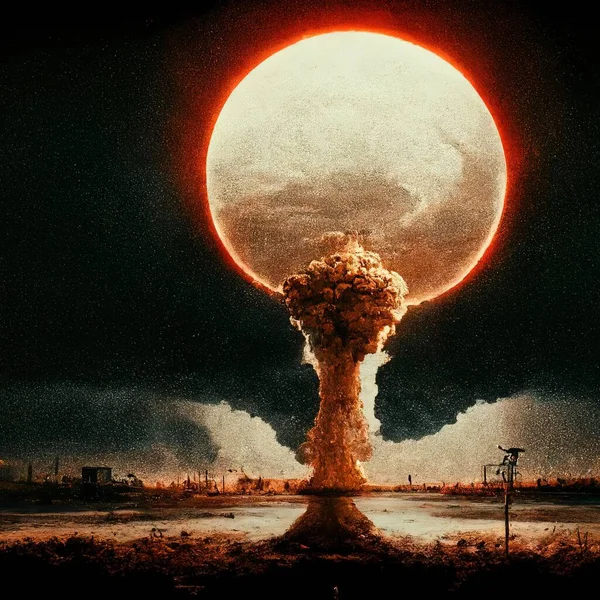 World in fire. Mushrooms of nuclear explosions. Cities wiped off the face of the earth by nuclear weapons. Illustration