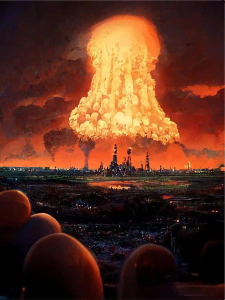 街中で核爆弾の爆発からキノコ 世界の核戦争 世界の終わりだ ハルマゲドン — ストックベクタ