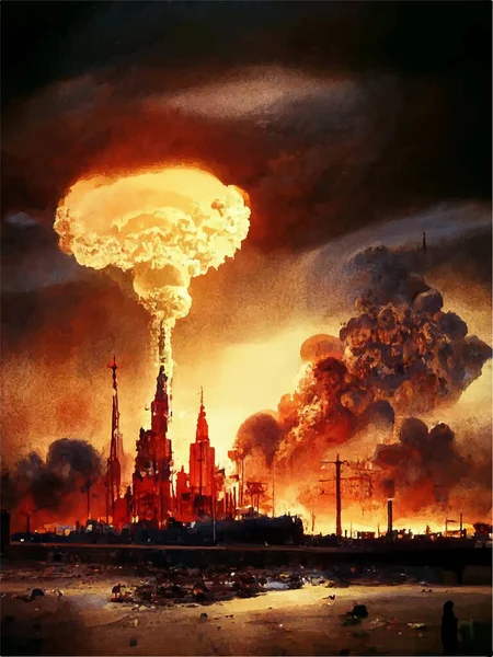 Champignon Explosion Une Bombe Nucléaire Dessus Ville Guerre Nucléaire Dans — Image vectorielle