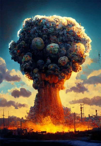 Seta Explosión Una Bomba Nuclear Sobre Ciudad Guerra Nuclear Mundo — Vector de stock