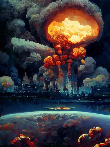 Champignon Explosion Une Bombe Nucléaire Dessus Ville Guerre Nucléaire Dans — Image vectorielle