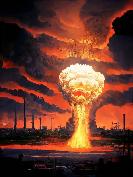 Champignon Explosion Une Bombe Nucléaire Dessus Ville Guerre Nucléaire Dans — Image vectorielle