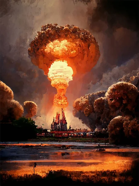 Cogumelo Explosão Uma Bomba Nuclear Sobre Cidade Guerra Nuclear Mundo — Vetor de Stock